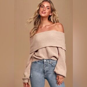 Lulus Carmichael Dusty Blush Off-the-shoulder Knit Sweater Pink - Size XL